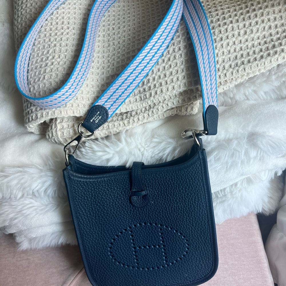 Hermes Mini Evelyn with special-Light Blue & White Strap